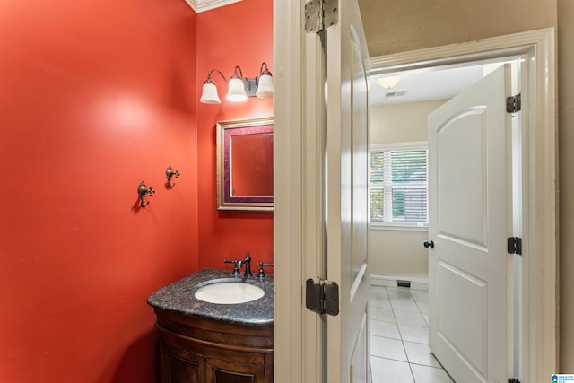 bathroom with vanity and tile patterned flooring