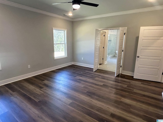 1465 Brooks Dr, Mount Olive, AL 35117 - unfurnished bedroom with visible vents, baseboards, dark wood-style floors, and crown molding