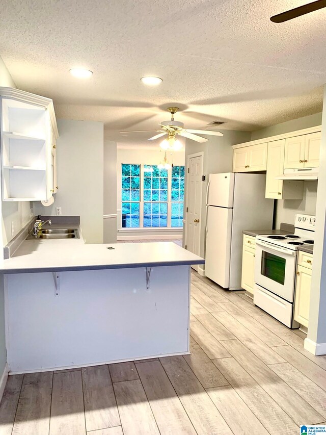 kitchen with white dishwasher, white cabinets, light wood-type flooring, and sink