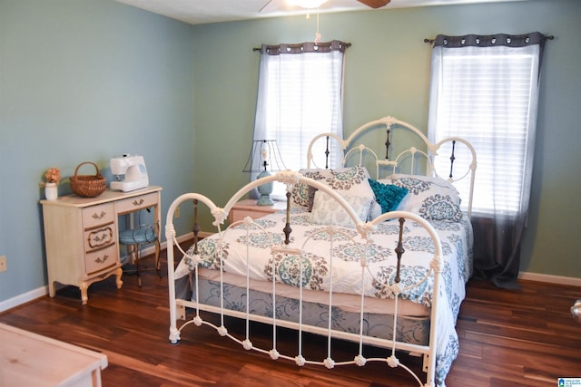 bedroom featuring ceiling fan and wood-type flooring