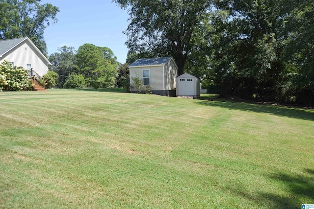 view of yard with a storage unit