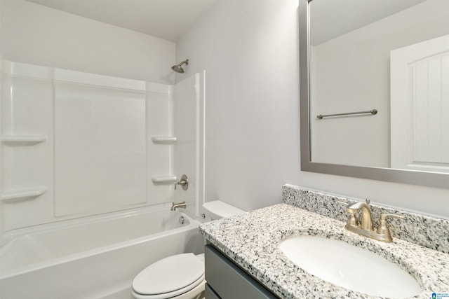 full bathroom featuring shower / washtub combination, vanity, and toilet