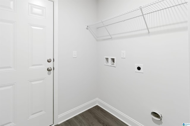 washroom with electric dryer hookup, dark wood-type flooring, and hookup for a washing machine