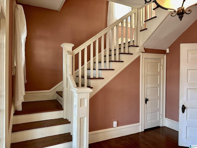 401 SW 8th St, Cullman, AL 35055 - stairs featuring baseboards and wood finished floors