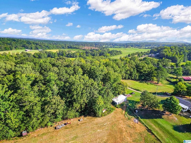 birds eye view of property featuring a rural view and a forest view