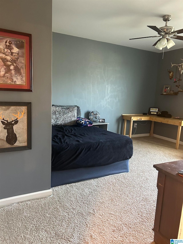 bedroom featuring carpet floors and ceiling fan