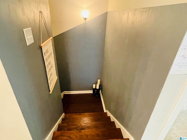 stairway featuring hardwood / wood-style flooring