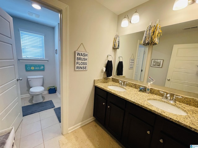 bathroom featuring toilet, tile patterned flooring, and vanity