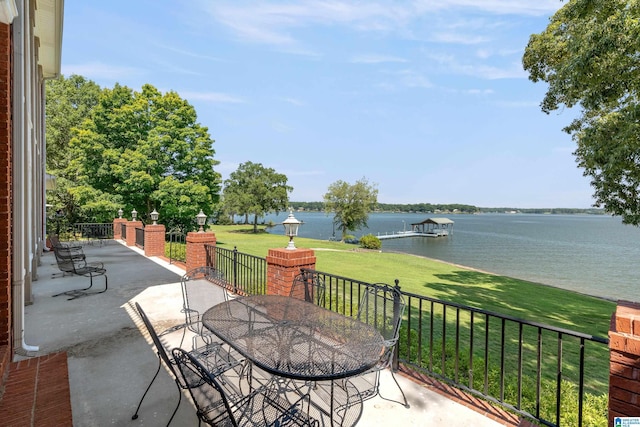 view of patio / terrace featuring a water view