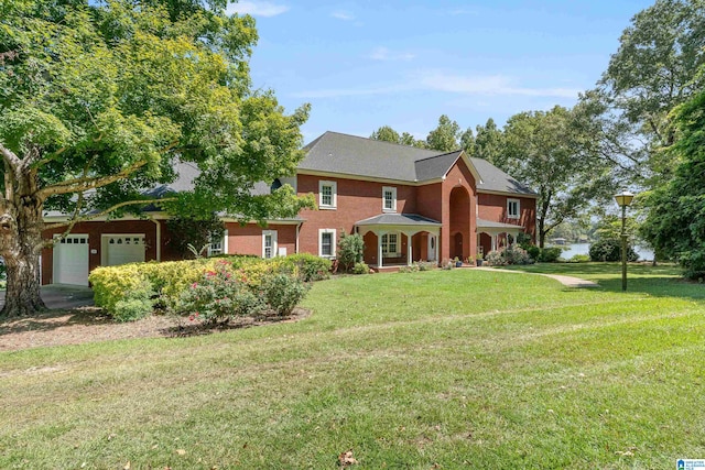 view of front of home featuring a garage and a front lawn