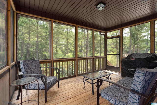 sunroom / solarium with wood ceiling