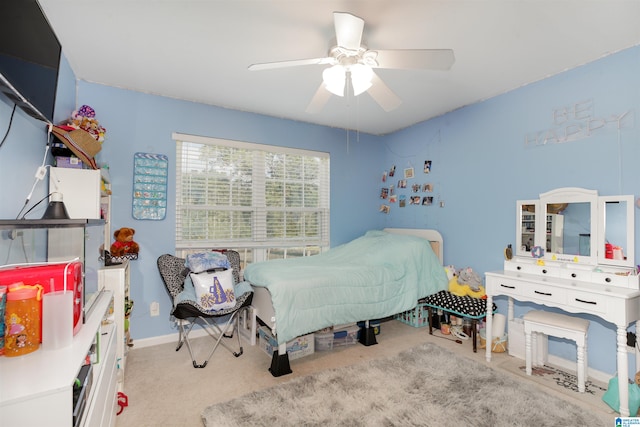 bedroom featuring carpet and ceiling fan