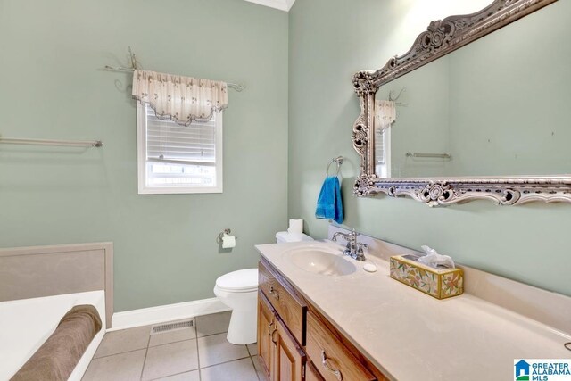 bathroom featuring tile patterned floors, vanity, and toilet