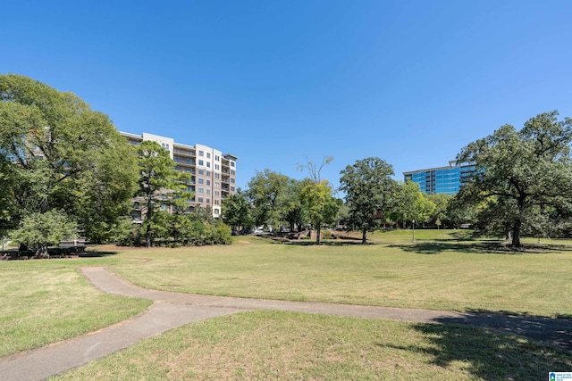 view of property's community with a lawn