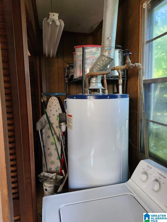 interior space with washer / clothes dryer and water heater