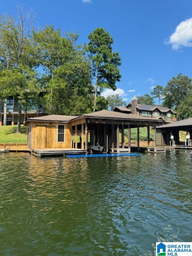 dock area with a water view