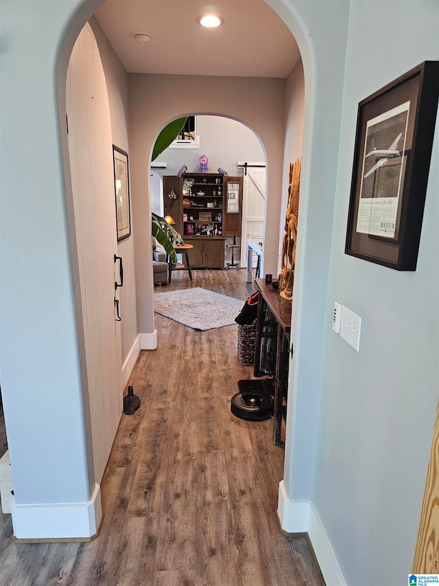 hallway featuring wood-type flooring