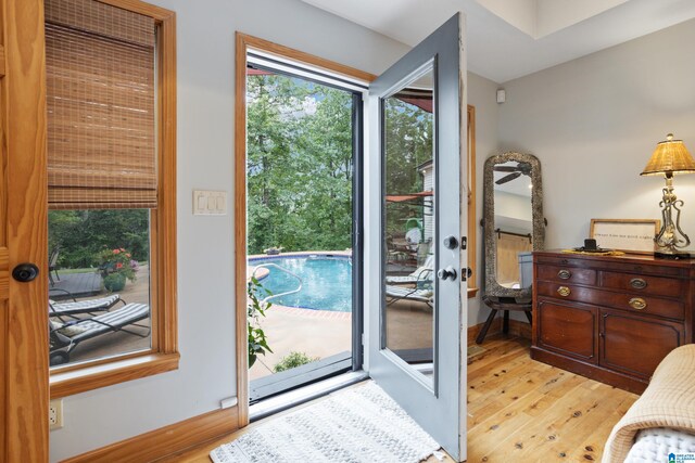 doorway to outside featuring light hardwood / wood-style flooring