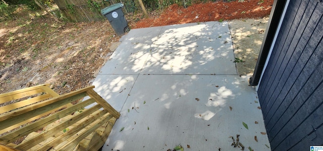 entry to storm shelter featuring a patio area