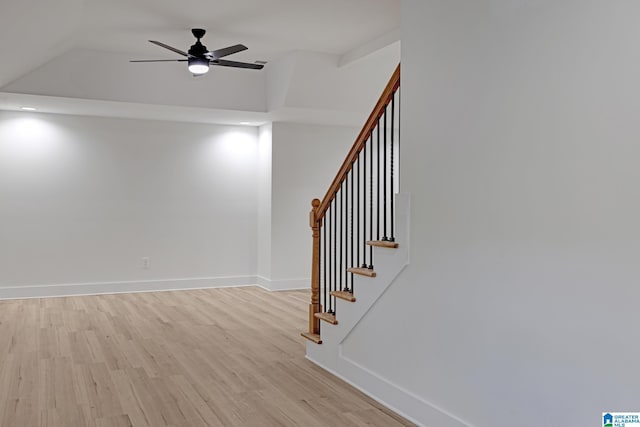 interior space with ceiling fan and light wood-type flooring