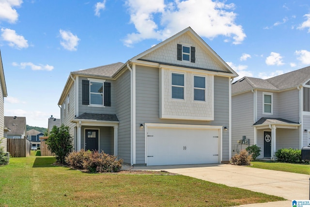 view of front facade with a front lawn and a garage