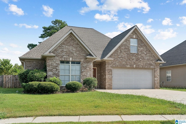 view of front facade featuring a front yard and a garage