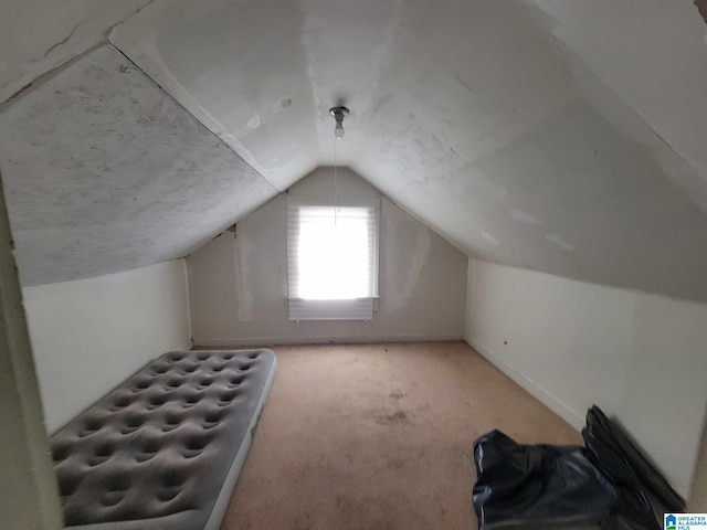 additional living space featuring carpet flooring and vaulted ceiling