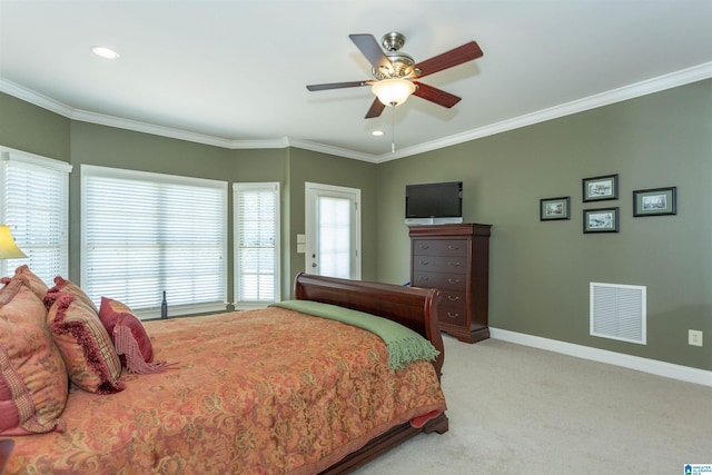 171 Sheeps Xing, Calera, AL 35040 - bedroom with baseboards, carpet flooring, visible vents, and crown molding