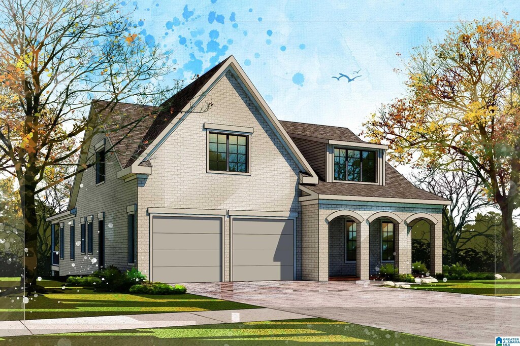 3188 Landing Ln, Birmingham, AL 35243 - view of front of home with a garage, concrete driveway, a porch, and a front yard