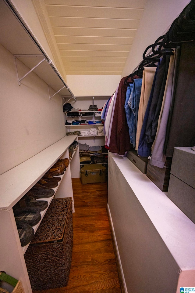 spacious closet featuring dark wood-type flooring