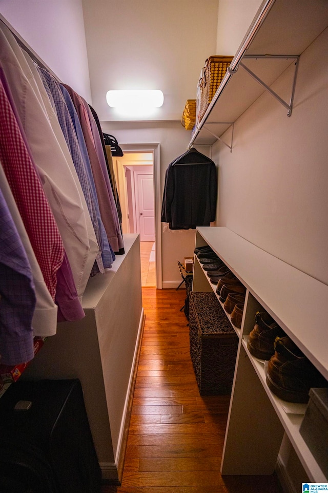 spacious closet with hardwood / wood-style flooring