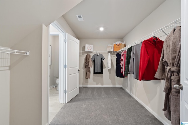 walk in closet with carpet