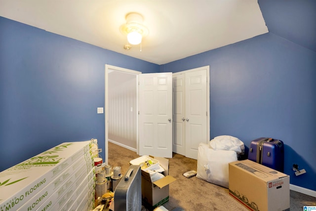 bedroom with carpet, baseboards, and a closet