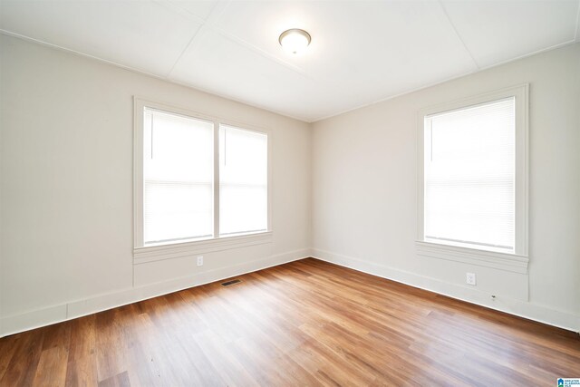 spare room with a wealth of natural light and hardwood / wood-style flooring