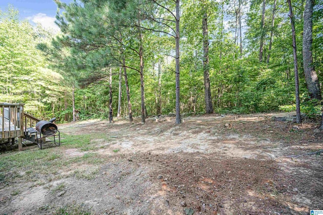 view of yard featuring a wooded view