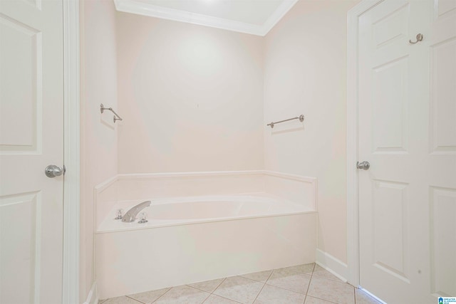 bathroom featuring crown molding, a tub, and tile patterned flooring