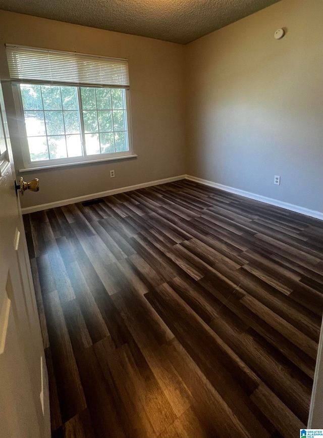 spare room featuring a textured ceiling, dark wood-type flooring, and a wealth of natural light