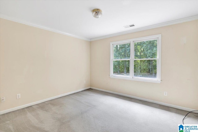 carpeted empty room with ornamental molding