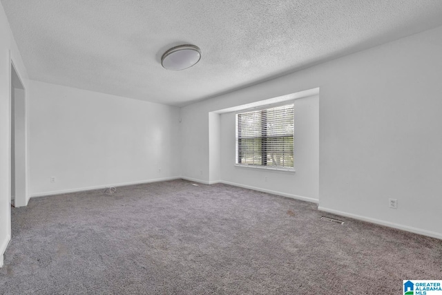 carpeted empty room with a textured ceiling