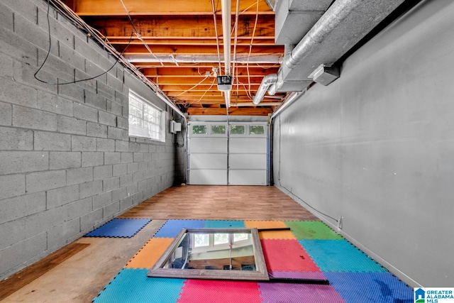 garage with a garage door opener