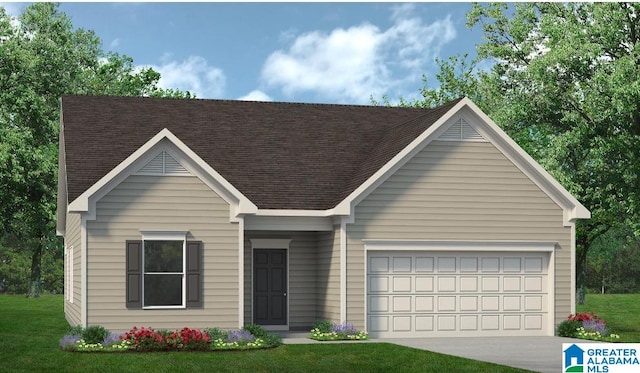 view of front facade with a garage and a front yard