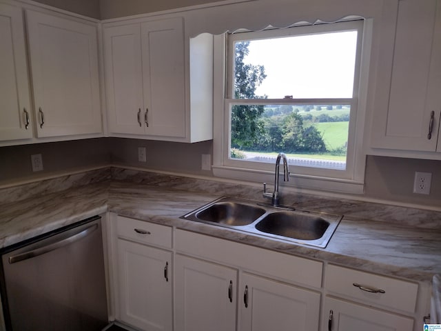 kitchen with sink, white cabinetry, and dishwasher