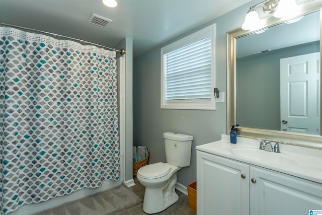 full bathroom featuring tile patterned flooring, independent shower and bath, vanity, and toilet