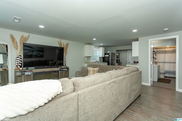 living room with hardwood / wood-style floors