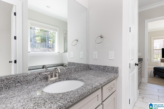 bathroom featuring crown molding and vanity