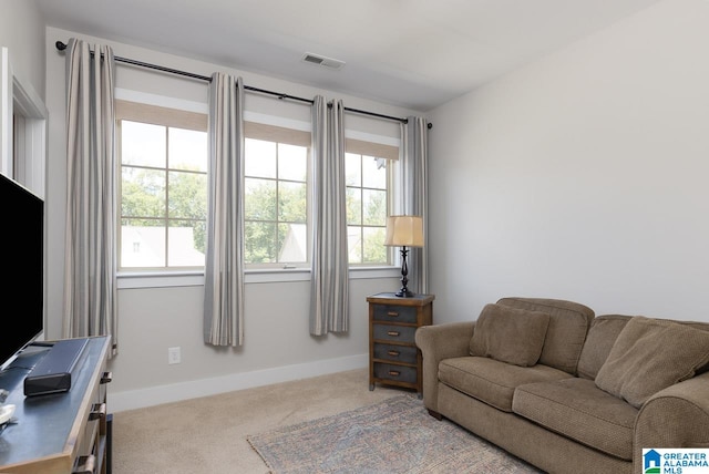 living room with light carpet