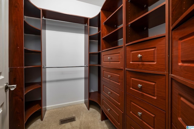 spacious closet featuring light carpet