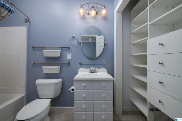 full bathroom with tile patterned flooring, toilet, shower / washtub combination, and vanity