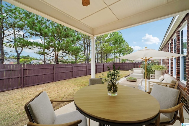 view of patio / terrace featuring outdoor dining space and a fenced backyard