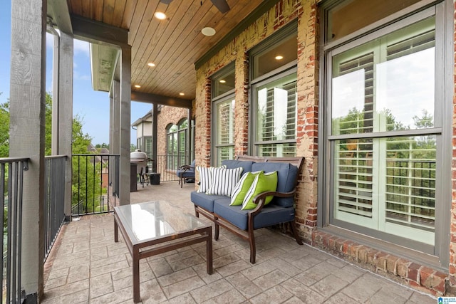 balcony featuring area for grilling and an outdoor hangout area